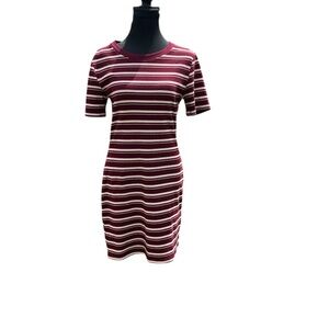 Striped Burgundy and White Dress by H&M Size 12